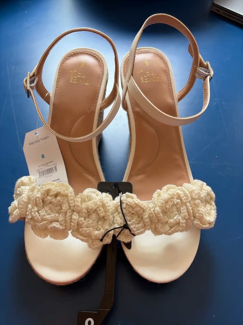 Time and Tru Cream Crochet Floral Wedge Sandals